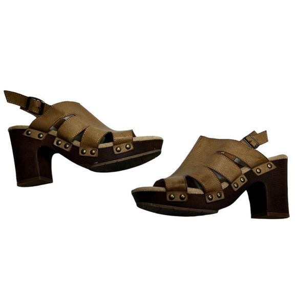 Maurice’s Eden Tan Faux Leather Open Toe Block Heels Sandals 7.5 Cutout Vegan - Picture 5 of 10